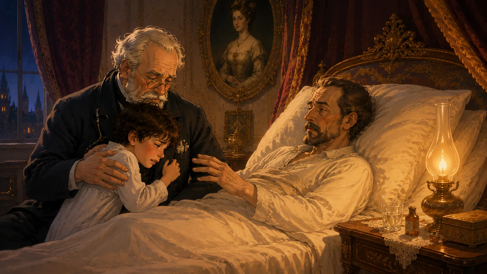 The father's bed — Matt on the doctor's knee